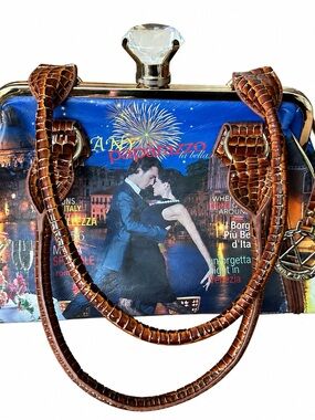 LANY Paparazzo Venice Satchel Handbag Crystal Clasp Rhinestone Large Y2K